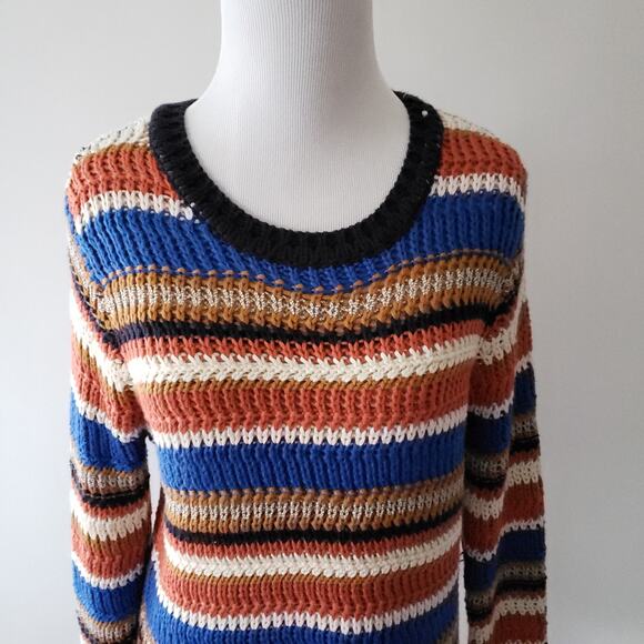 Mo : Vint Open-Knit Sweater Striped Crew Retro Striped Acrylic Women Large - Picture 4 of 10